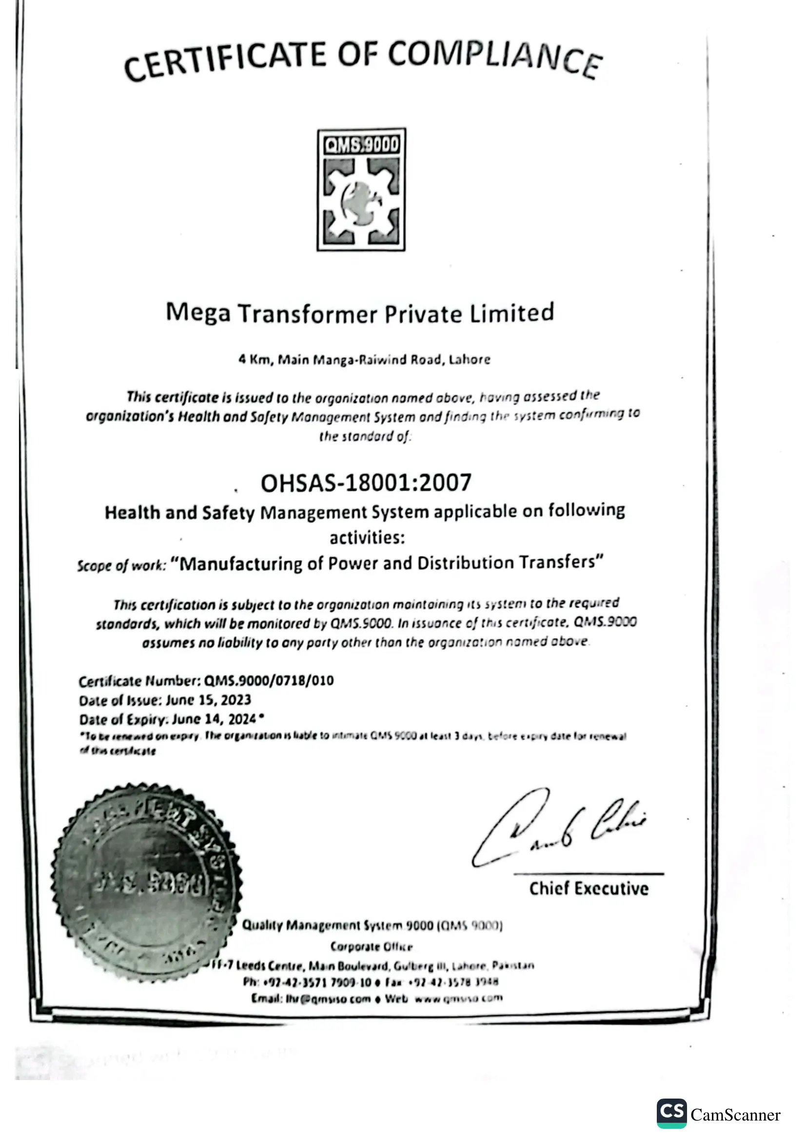 OHSAS 18001 Certification
